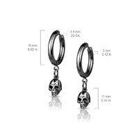 Pair of Skull Dangle 316L Stainless Steel Hoop Earrings - Black