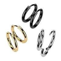 Pair Titanium 2mm Thick Hinged Plain Round Hoop Earrings - Black PVD