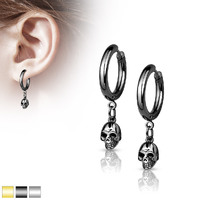 Pair of Skull Dangle 316L Stainless Steel Hoop Earrings - Black