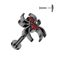 Spider Implant Grade Titanium Threadless Push In Labret With CZ Top - Black / Red