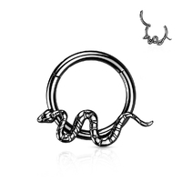 Titanium Hinged Segment Hoop Ring With Snake - Black PVD