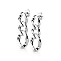 Pair of 316L Chain Link Dangle Stud Earrings - Black