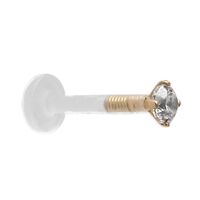 18ct Gold Jewelled Claw Set Bioplast Labret : 1.2mm (16ga) x 6mm x 2mm Claw Set Clear Crystal