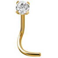 Bright Gold PVD Prong Set Nose Stud : 0.8mm (20ga) 3mm Clear Crystal