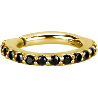 Bright Gold Jewelled Hinged Segment Ring : 1.2mm (16ga) x 7mm Black