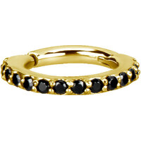Bright Gold Jewelled Hinged Conch Ring : 1.2mm (16ga) x 12mm Black