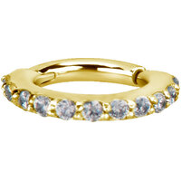 Bright Gold Jewelled Hinged Conch Ring : 1.2mm (16ga) x 12mm Clear Crystal