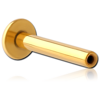 Gold PVD Coated Surgical Steel Threadless Labret Pin. 1.2mm (16ga) Thickness, 8mm Stem, 3mm Base