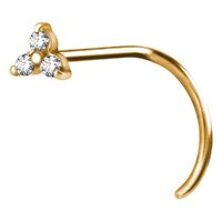Bright Gold PVD Prong Set Trinity Nose Stud : 0.8mm (20ga) x Clear Crystal