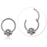Surgical Steel Clicker with Bee motif. 1.2mm (16ga) thick, 8mm internal diameter