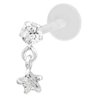 Bioplast® Crystal Hanging Star Tragus Labret : 1.2mm (16ga) x 8mm x Clear Crystal