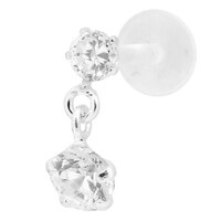 Bioplast® Hanging Crystal Tragus Labret : 1.2mm (16ga) x 8mm x Clear Crystal