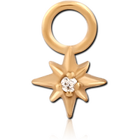 Gold PVD 18k coated surgical steel clear jewelled star charm.