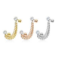 Steel Double Linked Prong Set Jewelled Barbell : 1.2mm (16ga) x 6mm x Bright Gold