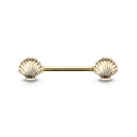 Seashell Gold Plated Decorative Fashion Nipple Barbell : 1.6mm (14ga) x 14mm