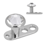 Titanium Highline® 3 Hole Base Dermal Anchor with Disc : 1.6mm (14ga) x 2.3mm x 4mm Disc x Clear Crystal