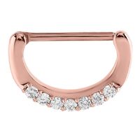 Rose Gold Prong Set Jewelled Nipple Clicker : 1.6mm (14ga) x 14mm x Clear Crystal