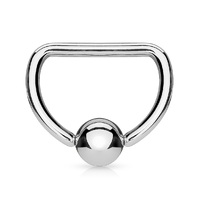 Steel 'D' Shaped Captive Bead Ring : 1.0mm (18ga) x 6mm x 3mm Ball