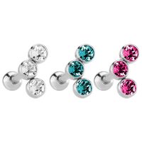 Triple Jewelled Barbell : 1.2mm (16ga) x 6mm x Clear Crystal