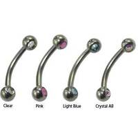 Eyebrow Bars Double Jewelled Forward Facing Gems : 1.2mm (16ga) x 8mm x 3mm Balls x Clear Crystal