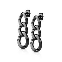 Pair of 316L Chain Link Dangle Stud Earrings - Black