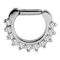Surgical Steel Prong Set Jewelled Septum Clicker : 1.2mm (16ga) x 8mm x Clear Crystal