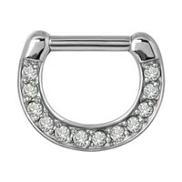 Surgical Steel Septum Clicker : 1.2mm (16ga) x 6mm x Clear Crystal