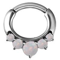 Steel Prong Set Opal Hinged Segment Clicker : 1.2mm (16ga) x 8mm x White Opal