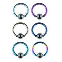 Titanium Ball Closure Ring with Hematite Ball : 1.6mm (14ga) x 10mm x Rainbow