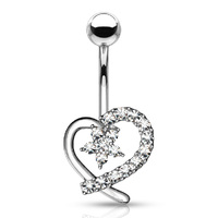 Jewelled Hollow Heart with CZ Flower Center Navel image
