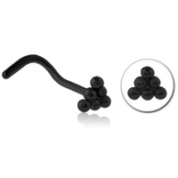 Black Steel PVD Triangle Cluster Nose Stud : 0.8mm (20ga) x Pony Tail