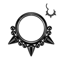 Hinged Segment Hoop Ring With 3 Spikes and Balls - Black PVD