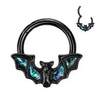 316L Surgical Steel Hinged Segment Ring with Bat and Abalone Shell Wings - Black