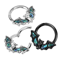 316L Surgical Steel Hinged Segment Ring with Bat and Abalone Shell Wings image