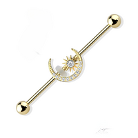 Star and Moon Industrial Barbell - Gold PVD