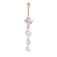 Rose Gold PVD Jewelled Cascade Navel : 1.6mm (14ga) x 10mm Clear Crystal