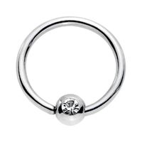 Jewelled Surgical Stainless Steel Fixed Ball Closure Rings : 1.2mm (16ga) x 8mm x Clear Crystal
