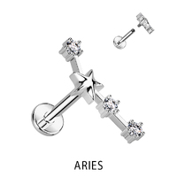 Zodiac Constellation Labret Stud Stainless Steel With Clear Crystal - Aries