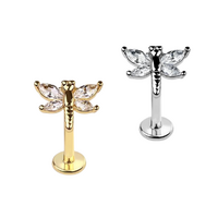 CZ prong dragonfly (alloy) internally threaded 316l surgical steel labret/monroe with prong set CZ