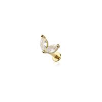 Gold plated CZ prong double marquise gem top 316l surgical steel labret set