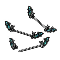 Black 316L Surgical Steel Nipple Barbell With Abalone Bat Wing on Each End image