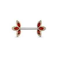 Nipple Barbells With Crystal 3 Petal Flower Ends - Red / Clear