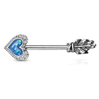 Nipple Barbell Opal Heart Arrow with Feather End
