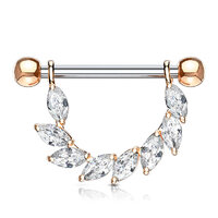 Marquise CZ Bridge Dangle Nipple Ring with 316L Surgical Steel Barbell