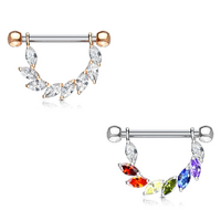 Marquise CZ Bridge Dangle Nipple Ring with 316L Surgical Steel Barbell