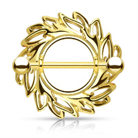 Nipple Shield Ring Leaves Tribal Pattern: Bright Gold