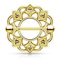 Nipple Shield Ring Tribal Pattern: Bright Gold