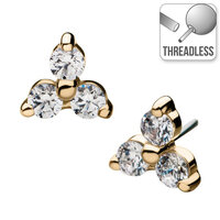 Threadless 14ct Yellow Gold Prong Set Gem Trinity : Clear Crystal