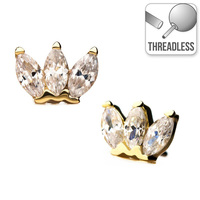 Threadless 14ct Yellow Gold Triple Marquise Cluster : Clear Crystal
