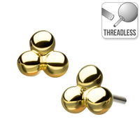Threadless 14ct Yellow Gold Small Tri-Bead Attachment : 2.8mm x 2.7mm